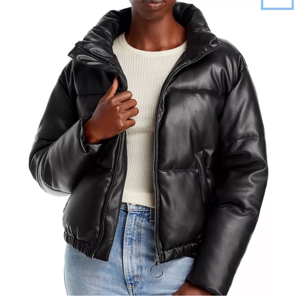 Aqua Women’s Faux Leather Short Puffer Coat size XS - Picture 3 of 8